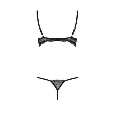 Комплект білизни Passion Exclusive VALERY SET OpenBra S/M, black, стрепи, трусики, відкритий ліф PS25105 фото