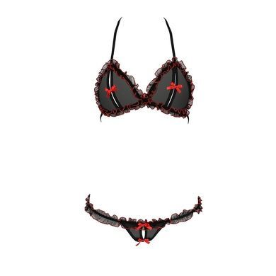 Комплект белья Passion GIANA BIKINI XXL/XXXL, black, полупрозрачные лиф и трусики с бантиками EL15103 фото