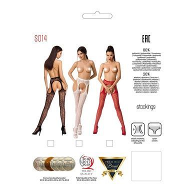 Мереживні колготки-бодістокінги Passion S014 One Size, Red, імітація панчіх та пояса з гартерами PSS014R фото