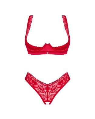 Комплект белья Obsessive Lacelove cupless 2-pcs set XL/2XL Red, открытый доступ, открытая грудь SO8654 фото