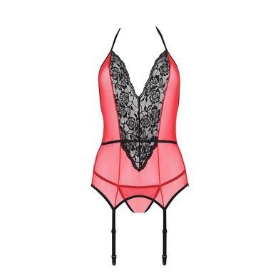 Корсет з пажами для панчіх Passion PEONIA CORSET XXL/XXXL red стрінги SO8465 фото