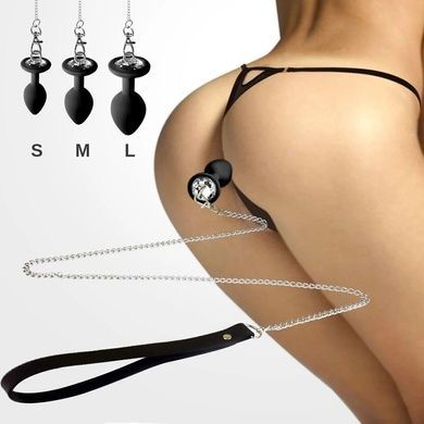 Силіконова анальна пробка Art of Sex Metal Anal Plug with Leash size L з повідцем Black SO6181 фото