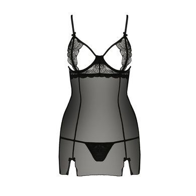 Прозрачная сорочка приталенная Passion QUENTRIS CHEMISE S/M, black, трусики PS26605 фото