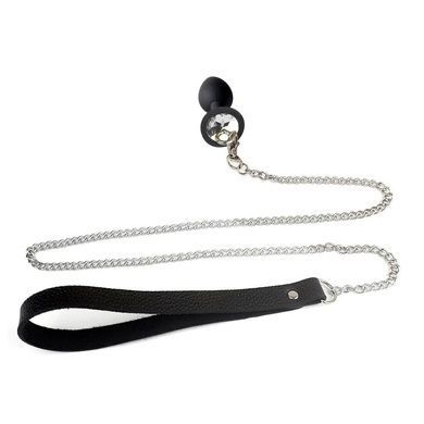 Силіконова анальна пробка Art of Sex Metal Anal Plug with Leash size L з повідцем Black SO6181 фото