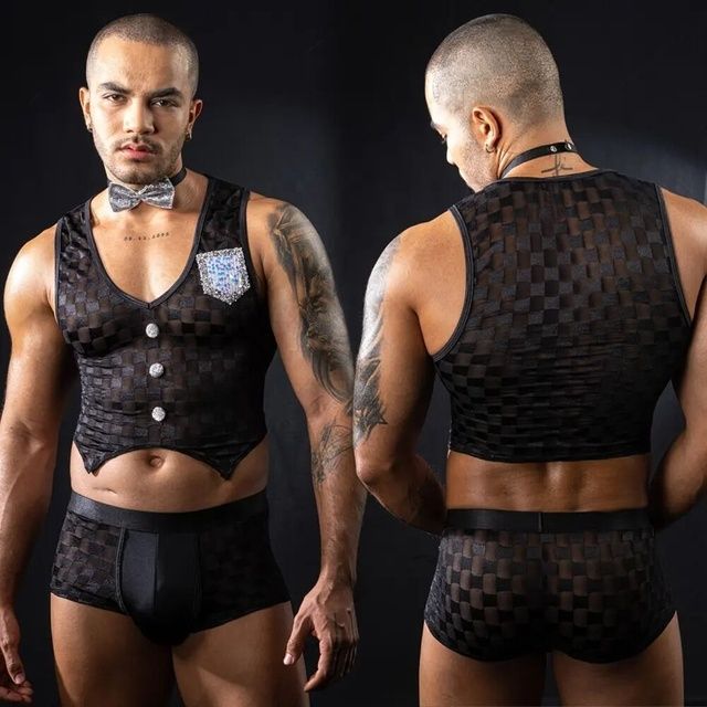 Мужской эротический костюм официанта JSY &laquo;Обаятельный Михаэль&raquo; One Size, топ, трусы, бабочка SX0433 фото