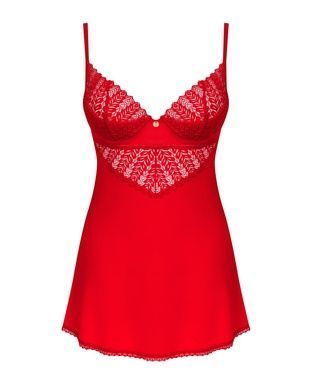 Пеньюар Obsessive Ingridia chemise & thong M/L, красный, сорочка, стринги SO9037 фото