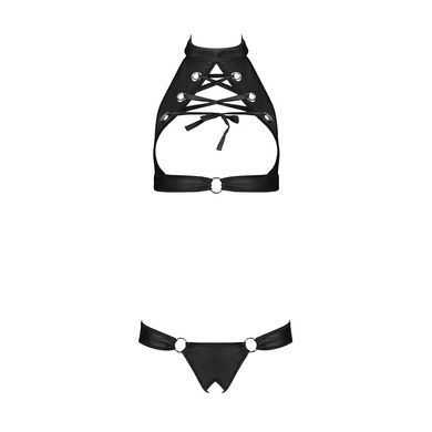 Комплект, открытый топ и трусики из эко-кожи с люверсами Passion MALWIA SET with Open Bra S/M, black SO5769 фото