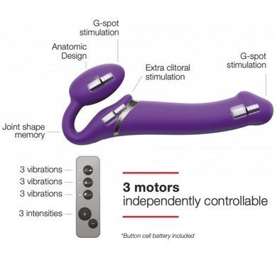 Безремневой страпон с вибрацией Strap-On-Me Vibrating Violet M диаметр 3,8 см, пульт ДУ, регулируемый SO3825 фото