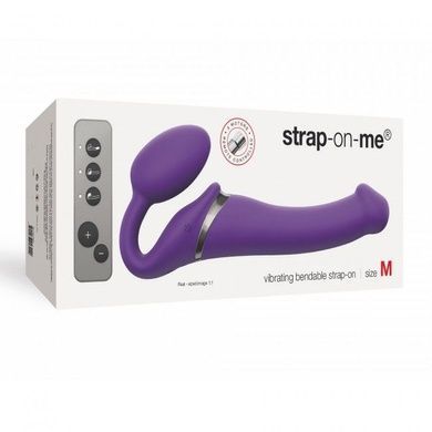 Безремневой страпон с вибрацией Strap-On-Me Vibrating Violet M диаметр 3,8 см, пульт ДУ, регулируемый SO3825 фото