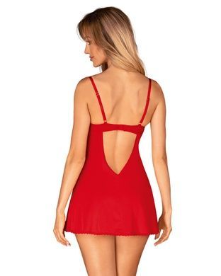 Пеньюар Obsessive Ingridia chemise & thong XL/2XL, червоний, сорочка, стрінги SO9038 фото