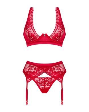 Комплект білизни Obsessive Lacelove cupless 3-pcs set XL/2XL Red, бюстгальтер, стрінги, пояс для пан SO8657 фото