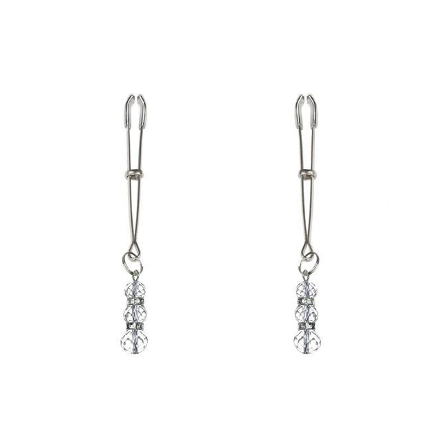 Тонкие зажимы для сосков с подвеской Feral Feelings - Thin nipple clamps, серебро/прозрачный SO9404 фото
