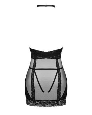 Напівпрозора сорочка з відкритими грудьми Obsessive Lacrisia chemise M/L, чорна, з чокером SO7287 фото