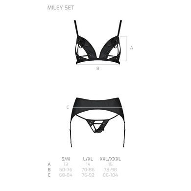 Комплект из эко-кожи Passion MILEY SET S/M, black, трусики, бюстгальтер, пояс для чулок SO5772 фото
