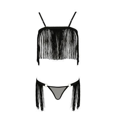 Комплект белья Passion Exclusive KASSANDRA SET OpenBra L/XL, black, лиф из бахромы, трусики-юбка PS26301 фото