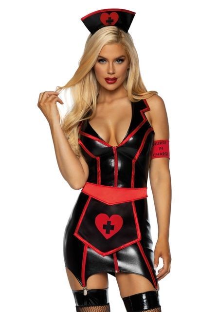 Виниловый костюм медсестры Leg Avenue Vinyl Naughty Nurse L, платье, фартук, повязки SO9147 фото