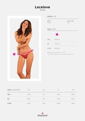Мереживні стрінги Obsessive Lacelove thong XL/2XL Red, низька посадка SO8663 фото