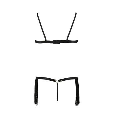 Комплект белья Passion Exclusive KASSANDRA SET OpenBra 2XL/3XL, black, лиф из бахромы, трусики-юбка PS26303 фото