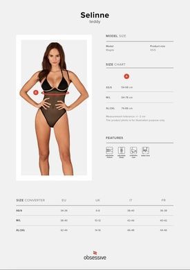 Прозрачное боди Obsessive Selinne teddy XS/S Black, мелкая сетка, двойные бретели SO8664 фото