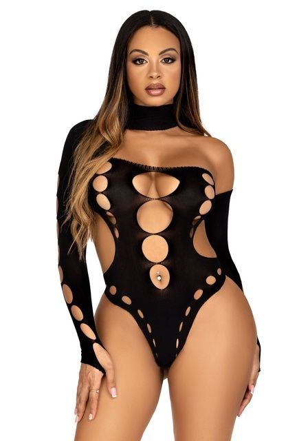 Бесшовное боди на одно плечо Leg Avenue Seamless thong back bodysuit, One Size, черное SO9097 фото