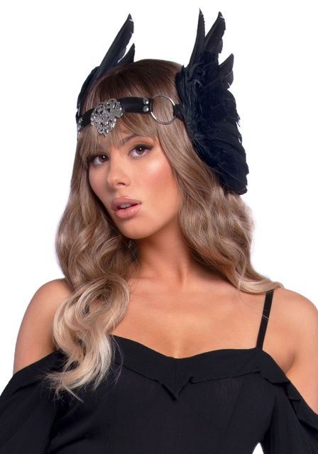 Пов&rsquo;язка на голову з крилами Leg Avenue Feather headband Black, пір&rsquo;я та натуральна шкіра SO7944 фото