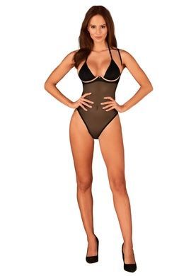 Прозрачное боди Obsessive Selinne teddy XL/2XL Black, мелкая сетка, двойные бретели SO8666 фото