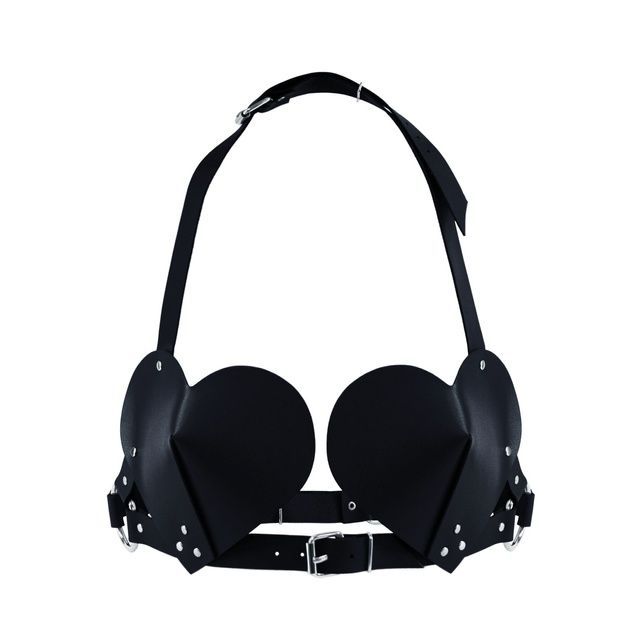 Ліф Серце з натуральної шкіри Feral Feelings - Hearts Bra Black SO9414 фото