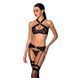 Сетчатый набор с узором, бюстгальтер, трусики, пояс для чулок Passion HIMA SET L/XL black SO5352 фото 1