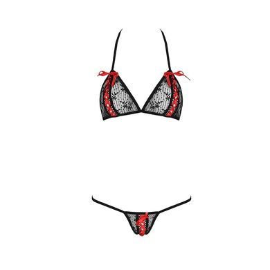 Комплект белья Passion MELISSA BIKINI L/XL, black, лиф со шнуровкой и трусики стринги EL15901 фото