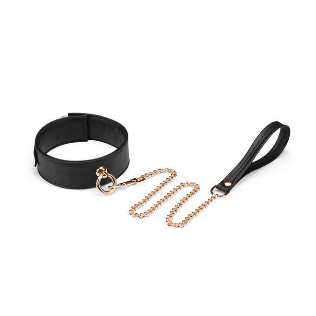 Ошейник с поводком Liebe Seele Black Organosilicon Collar with Leash, экокожа SO9484 фото