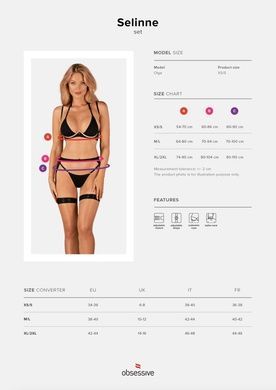 (SALE) Комплект белья Obsessive Selinne 3-pcs set XS/S Black, бюстгальтер, стринги пояс для чулок SO8667 фото