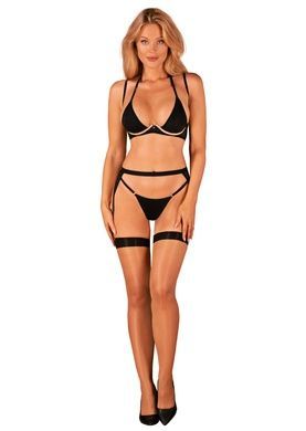 (SALE) Комплект белья Obsessive Selinne 3-pcs set XS/S Black, бюстгальтер, стринги пояс для чулок SO8667 фото