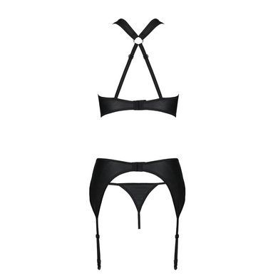 Сетчатый набор с узором, бюстгальтер, трусики, пояс для чулок Passion HIMA SET S/M black SO5353 фото