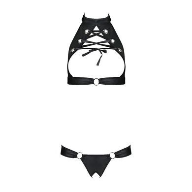 Комплект из экокожи Passion MALWIA SET with Open Bra 4XL/5XL black, топ и трусики с люверсами SO7100 фото