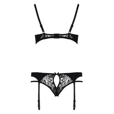 Комплект белья Passion PAULINE SET L/XL, black, стрэпы, лиф, стринги и пояс для чулок EL15804 фото