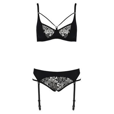 Комплект белья Passion PAULINE SET L/XL, black, стрэпы, лиф, стринги и пояс для чулок EL15804 фото