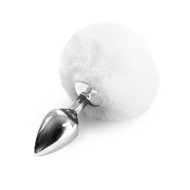 Металева анальна пробка М Art of Sex &mdash; Bunny Tails Butt plug, Білий SO6962 фото