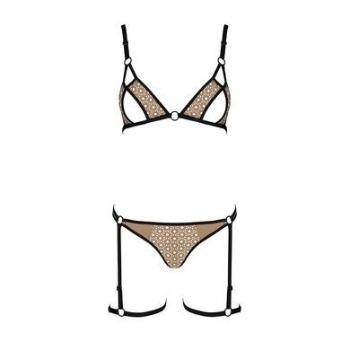 Эротический комплект нижнего белья Passion GABI SET S/M beige, трусики с гартерами SO8437 фото